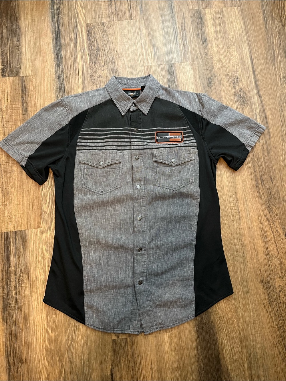Harley-Davidson Men’s SS Two-Tone Snap Front Shirt Sz M Black/Gray Breathable